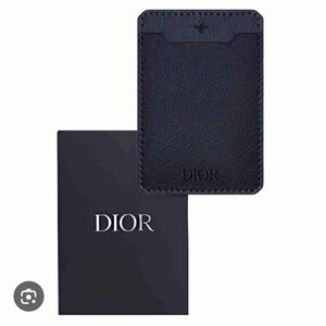 Authentic Dior Navy Textured Leather Sticky Phone Card Holder Bee Logo New